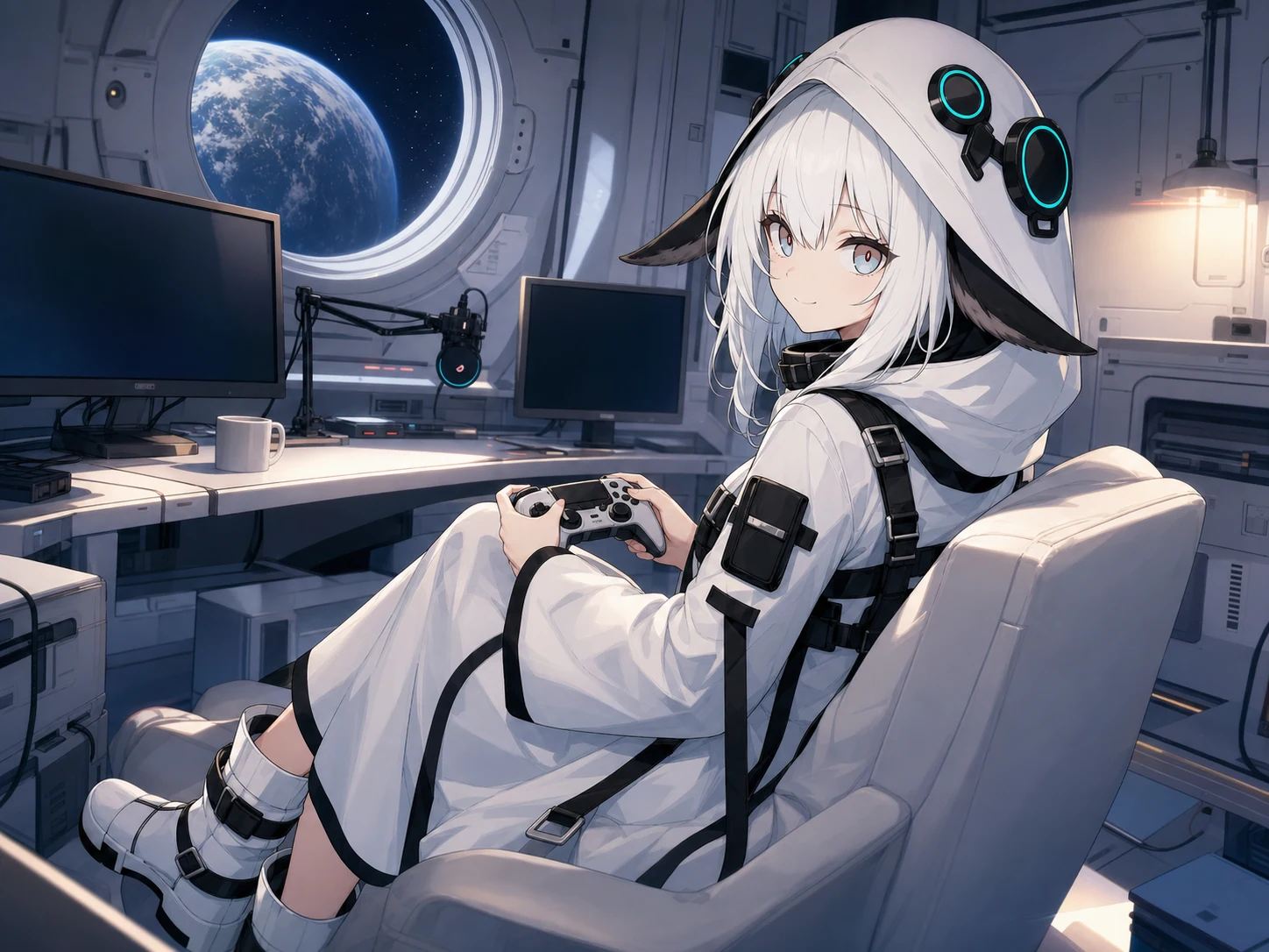 月面基地の配信机でゲームをする宙依ラビ